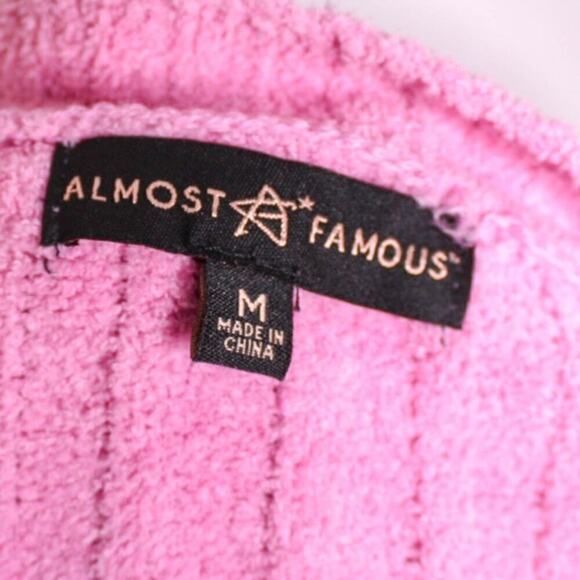 Almost Famous Cardigan Sweater Deep V Neck Pink Short Size M - Picture 4 of 5